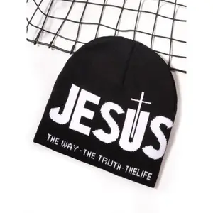 Casual Unisex Y2K Letter Jacquard Knit Beanie Hat – Soft Stretch Warm Winter Cap with Cross Pattern, Trendy Streetwear Style, Ideal for Outdoor Sports, Travel, Skateboarding, and Daily Cold Weather Outfits