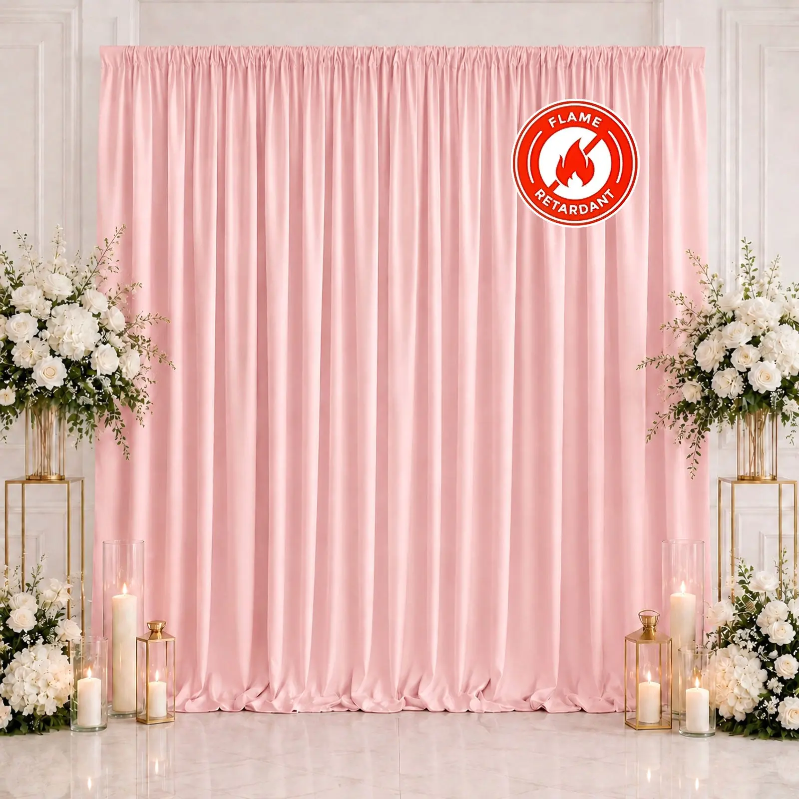 Scuba Polyester Backdrop Curtain Blush 10ftx10ft Durable Flame Resistant Wrinkle-Free Event Drape Panel With Rod Pocket