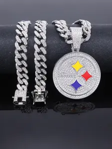 Hiphop Style Hip Hop Letter Steelers Full Diamond Pendant Necklace, Alloy Chain Streetwear Jewelry Gift for Rappers