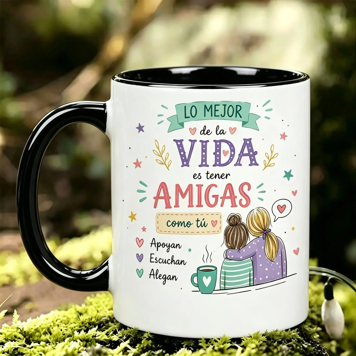 Heartfelt Spanish Friendship Mug with Two Girls Hugging Gift for Best Friend Birthday, Women's Day, for or for Use, Spanish Quote Cup