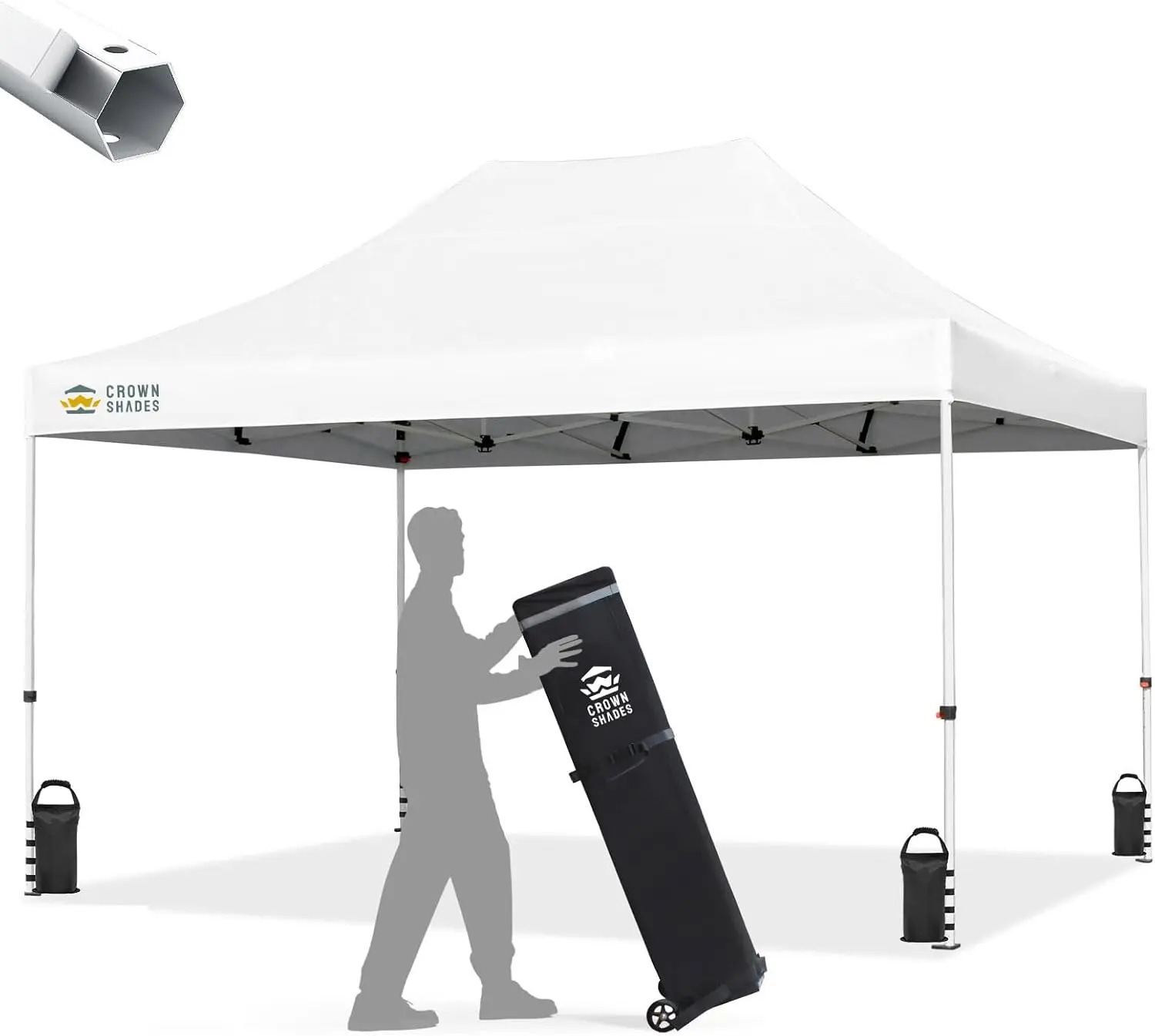 CROWN SHADES 10x15 Pop Up Canopy Tent, Thicken Frame Commercial Heavy Duty Tent, 8 Stakes & 4 Sandbags & 4 Ropes, Outdoor Canopies for Events, Parties