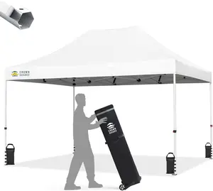 CROWN SHADES 10x15 Pop Up Canopy Tent, Thicken Frame Commercial Heavy Duty Tent, 8 Stakes & 4 Sandbags & 4 Ropes, Outdoor Canopies for Events, Parties