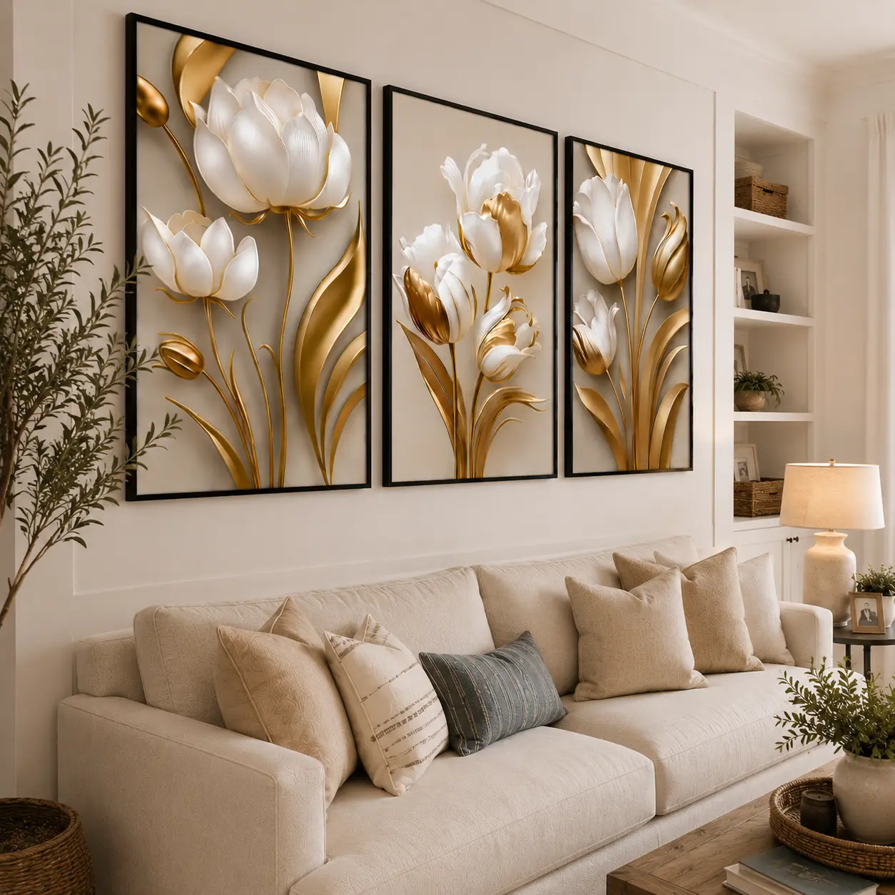 3-Count Canvas Prints, Wall Decor Art, Light Luxury Platinum Floral Three-Piece Decoration, Floral Art Poster, Modern Home Decoration, Suitable for Home Decor, Waterproof Artwork