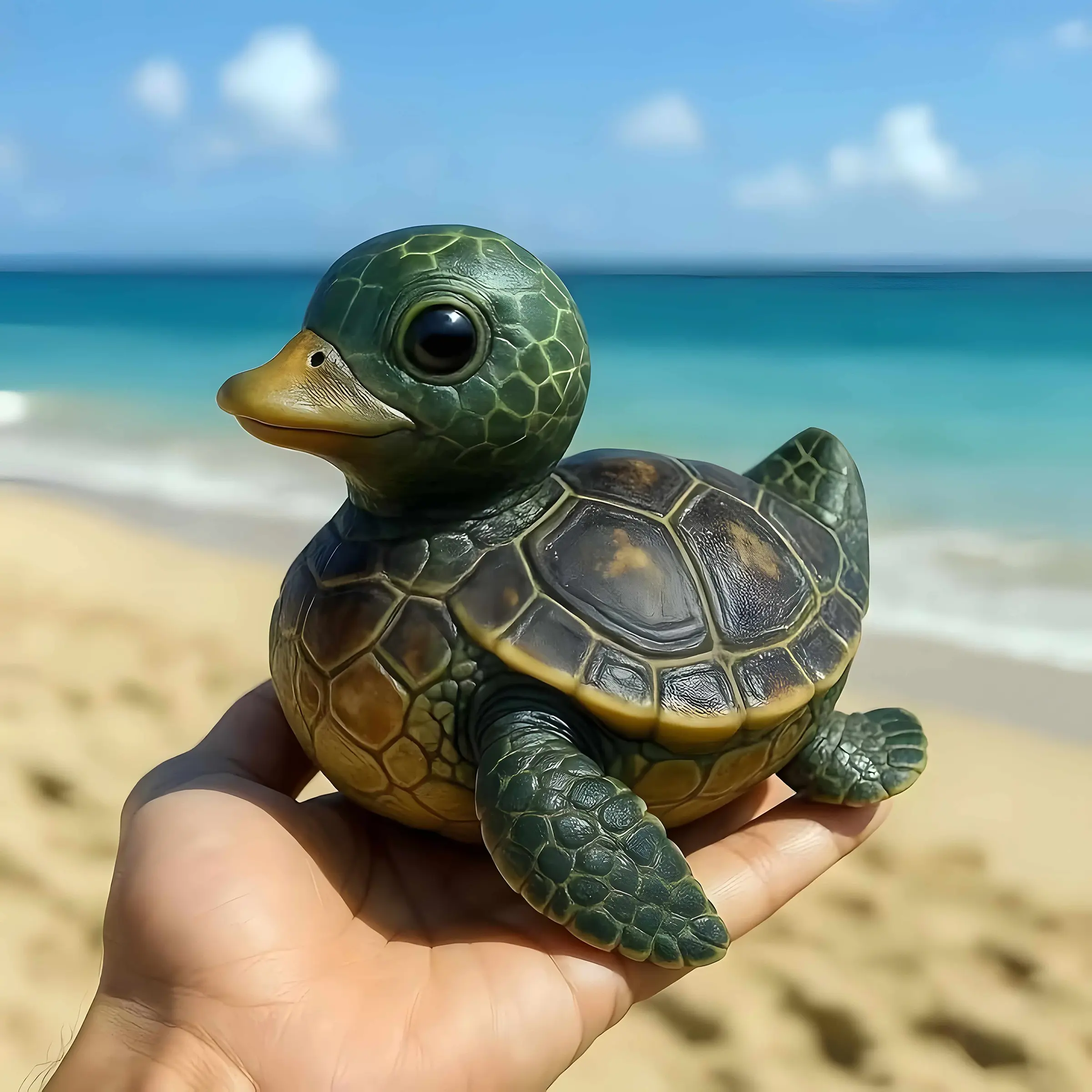 Cute Duck Turtle Mixed Statue, Creative Resin Desktop Decoration, Beach Style Home Decor, Unique Animal Sculpture for Office Desk and Shelves, Decorative Sculptures, Decorative Piece