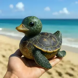 Cute Duck Turtle Mixed Statue, Creative Resin Desktop Decoration, Beach Style Home Decor, Unique Animal Sculpture for Office Desk and Shelves