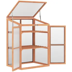 Outsunny Wooden Cold Frame Greenhouse with Adjustable Shelves, Mini Greenhouse Cabinet with Transparent Openable Top and Double Doors for Outdoor and Indoor, 30" L x 24" W x 44" H, Brown