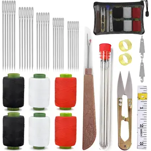44Pcs Sewing Tool Set, Big Eye Steel Sewing Needle Kit, Threader and Needle Repair Kit Stainless Steel Needles for Hand Sewing