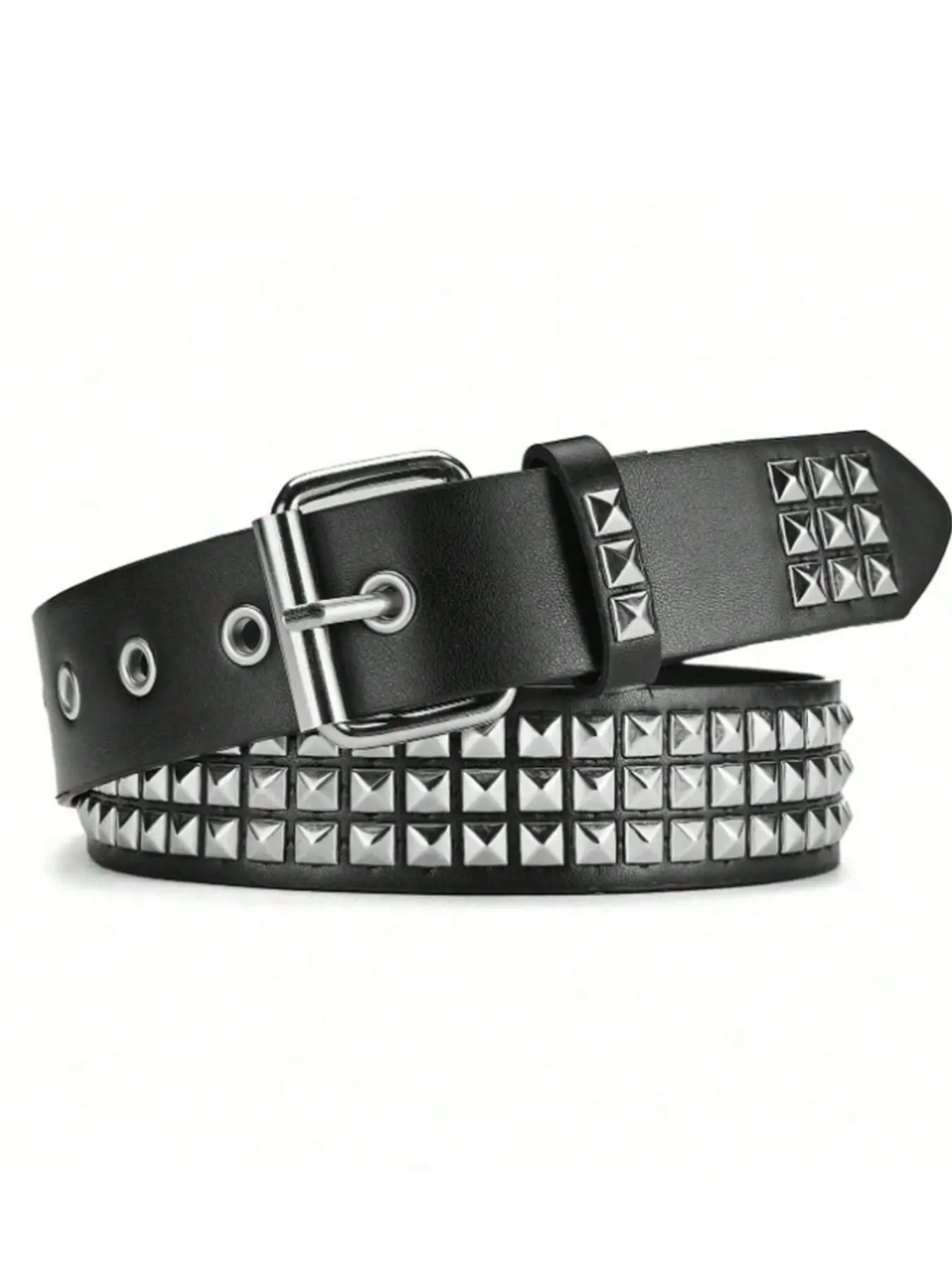 Gothic Style Full Rivet Men's Belt, Three Row Pyramid Rivets Punk Waistband, Motorcycle Fashion Unique Pants Strap, Statement Belts, Street Style Belt, Trendy Belt