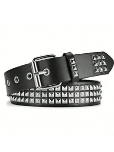 Gothic Style Full Rivet Men's Belt, Three Row Pyramid Rivets Punk Waistband, Motorcycle Fashion Unique Pants Strap, Studded Belt