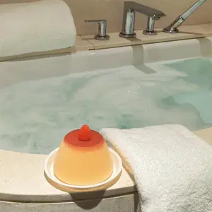 Cute Flan Custard Pudding Sponge Bath Balls for Wash and Scrub, comes with soap & tray