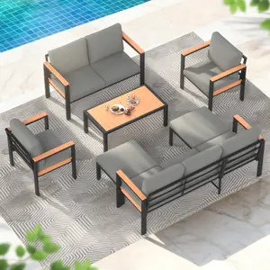 Modern 4/5/7 Piece Metal Patio Furniture Set, Outdoor Conversation & Pub Table Set with Coffee Table for Porch, Balcony and Sunroom, Gray