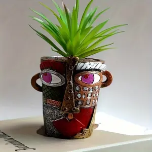 Abstract Art Colorful Face Resin Plant Pot, Office Decor Accent Piece, Attractive Topic Centerpiece, Personal Statement Work