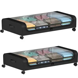 2-Pack Under Bed Storage Boxes with Wheels & Clear Lids - XXL Rolling Organizer Bins for Clothes, Shoes, Toys (Large Capacity)