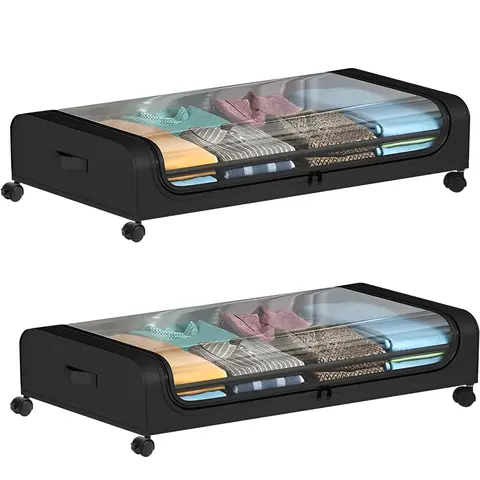 2-Pack Transparent Under Bed Storage Bins with 360° Swivel Rolls - 40L Rolling Organizer, Containers for Organizing Clothes & Shoes, Home Goods, Interior Organizers, Apartment Accessories, Closet Organization System