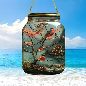 Mason Jar Design Hanging Decor, Bird & Blossom Pattern Hanging Ornament, Acrylic Hanging Decor for Home Living Room Bedroom