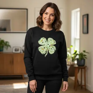 Quilt Block Sweatshirt - Hanes Size Small Unique Shamrock with Gnomes Quilted Design