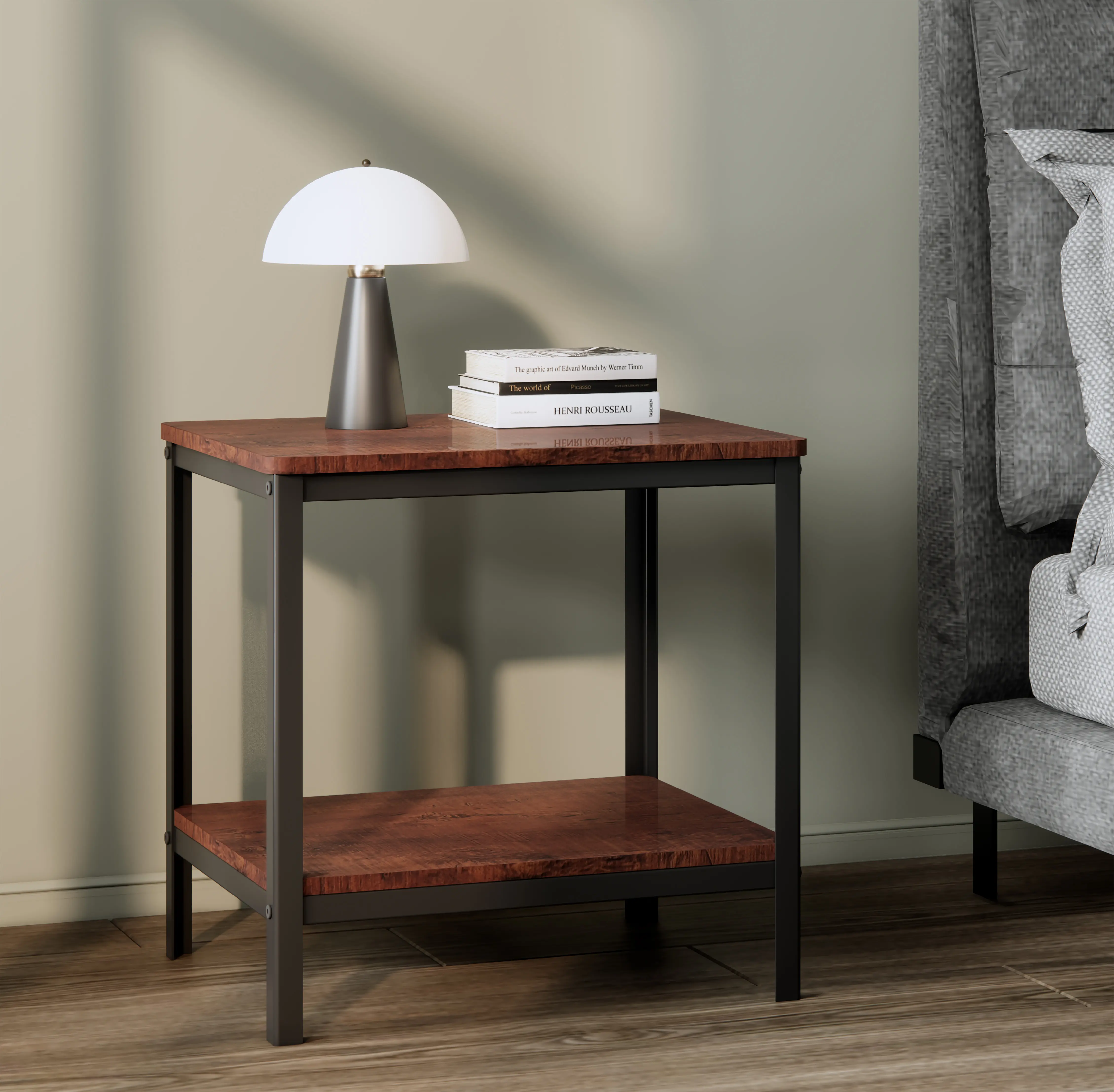 Side Table,2-Tier End Table with Open Storage,Simple Bedside Nightstand for Living Room,Bedroom,Office, Bathroom,Couch, Entryway,Industrial Style,Stable Metal Frame,Espresso