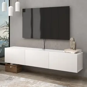 Atelier Mobili White Floating TV Stand, TV Stand up to 75 Inch TV, Floating TV Stand Wall Mounted, Floating Entertainment Center, Floating Shelf for Under TV, Floating TV Console
