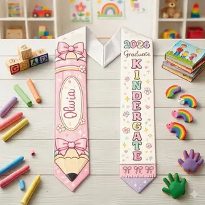 Personalized Kindergarten Graduation Stole 2026 Pink Pencil Design, Cute Girls Senior Sash, School Ceremony Accessory Gift