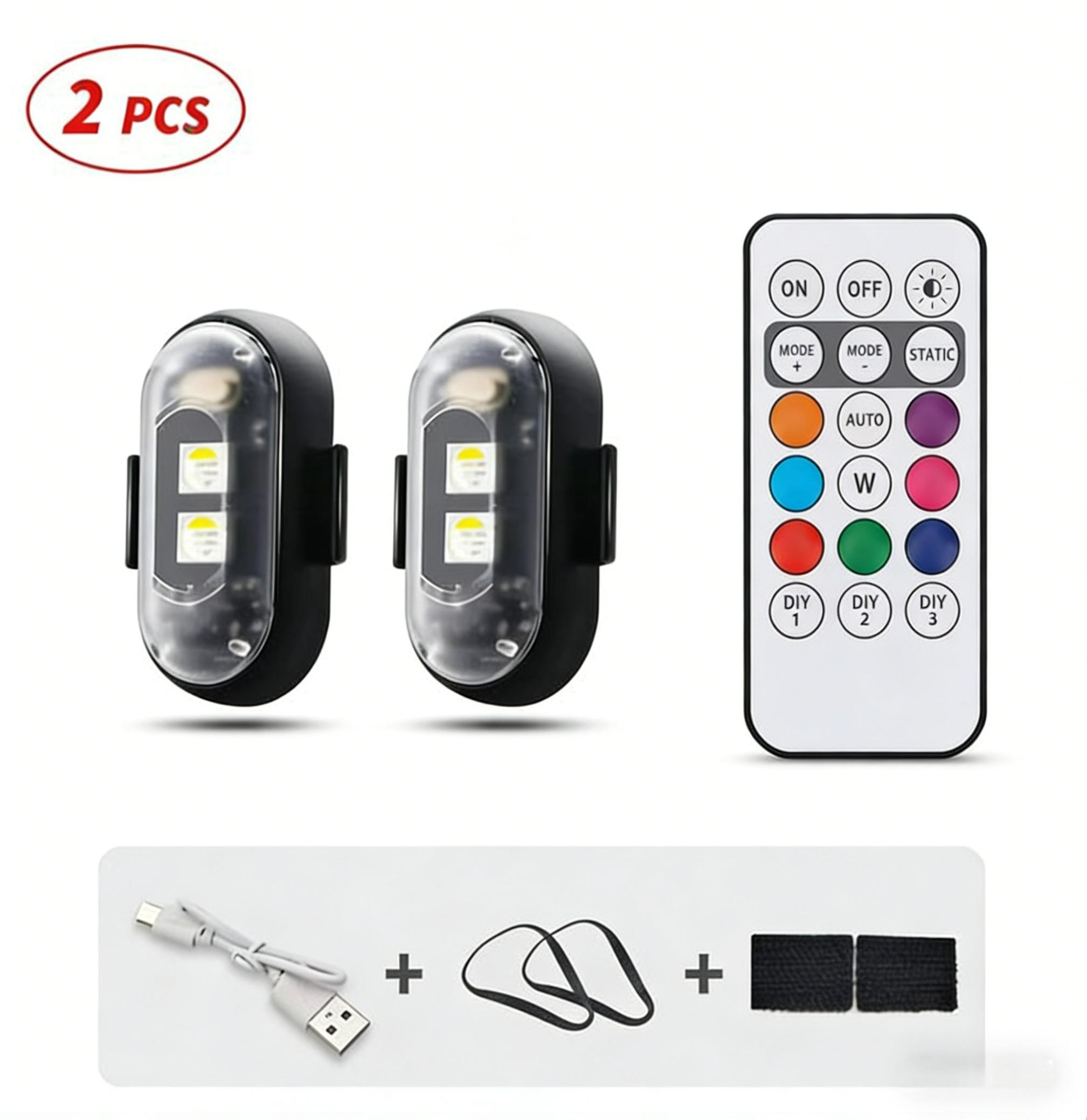 Aircraft Style LED Strobe Lights, Wireless Remote Control RGB 7-Color Anti-Collision Warning Lights, Rechargeable Flashing Beacon for Motorcycle Car Bike ATV, Must-Have Safety Gadget for Riders & Drivers
