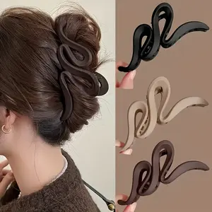 1 Set, 3pcs(1 Brown, 39.37inch Colors, 1 Black) Large Matte Wave Hair Clips for Women- Vintage Y2K Style, Solid Color Shark Clips- Easy to Bundle And Style Additions