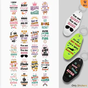 48pcs/4set Keychain UV DTF Stickers, Waterproof Durable PVC Keychain Tags, Funny Quotes for Hotel Motel, Model Xinghao Ka1004