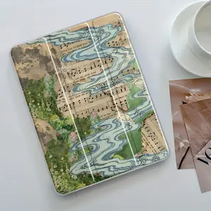 Vintage River Music Sheet iPad Pro Case Tablet Artistic Floral Nature Cover iPad Case with Pencil Slot, Transparent Acrylic Back for iPad 10.2 2019/2020/2021, Slim Shockproof Design, Perfect Gift for Home and Office