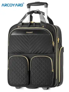 ARCOYARD Underseat Carry on Luggage with Wheels, Lightweight Travel Airline Approved Personal Item, Women'S Rolling Laptop Bag, Aluminum Alloy Handle, Soft Shell, Zip Closure, Durable & Lightweight for Work, Travel, School, Laptop Bag, Carry on Roller