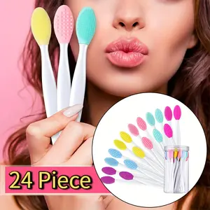 24PCS Silicone Exfoliating Lip Scrub Brushes - Dual-Ended Lip Scrubber Applicator, Soft Comfortable, Gentle Exfoliation,Reusable, Oval Shape, Fragrance-Free,Lip Scrubbing Tool, Dualended Design, Soft Silicone Bristles