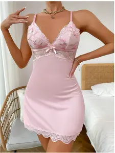 Rabbit Barbie Women's Sexy Style Breathable Nightgown - Sleeveless Lavender Camisole Babydoll with Floral Embroidery, Patchwork, Backless Design & Lace Trim Loungewear, Lounge Dress, Nightwear Womenswear Homewear
