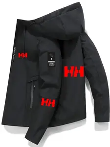 Men's Fashion Jacket with Hh Logo, Stylish Zipper Pockets, Casual Hooded Design, Polyester Material, Spring & Fall Wear, Men's Outerwear