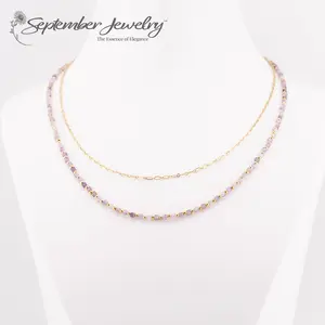 Staked Aquamarine Gemstone Necklace with 14k Gold Plated Chain – 24 inch