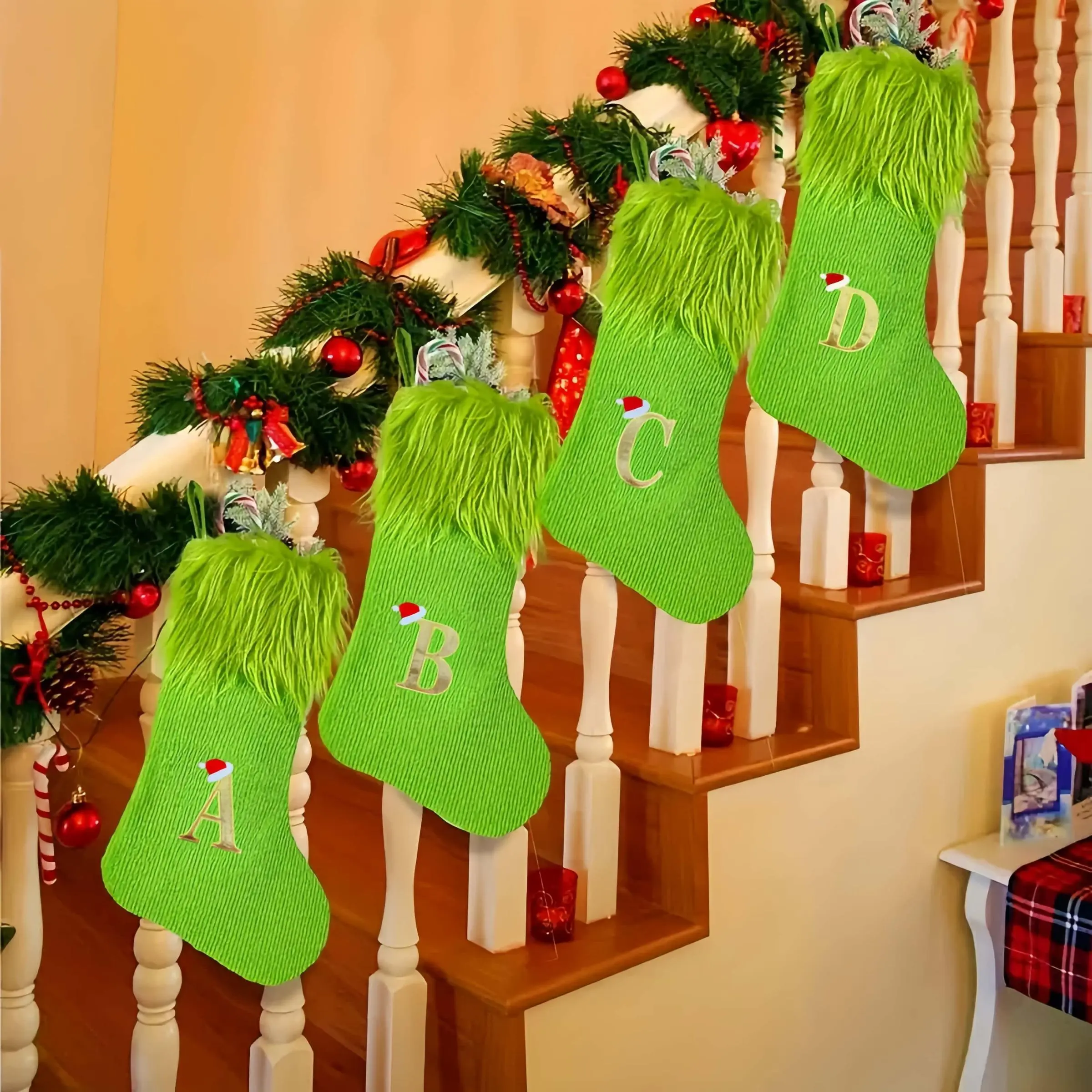 Embroidered Knitted Christmas Sock, 1 Count Letter Design Christmas Decorative Sock, Holiday Decoration Supplies for Home Party, Halloween