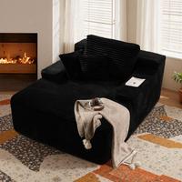 Single Chaise| Black Plush Corduroy