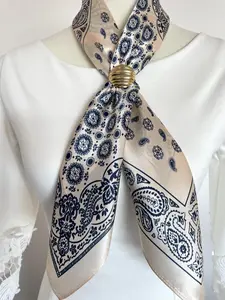 100% Silk Scarf Square Pure Silk Bandana Mulberry Silk Hair Head Scarf 26x26” 65x65cm Grace Paisley Beige Silk Scarf All Season Unisex Gift
