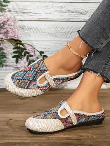 Lazy Person Must-Have! Ethnic Style Hemp Slippers, Soft Sole Breathable, Comfortable for Home and Outdoors, Random Print