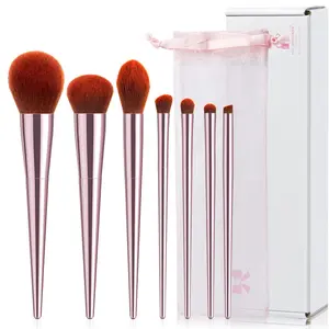 7Pcs Pink Makeup Brushes Set Professional, Face Foundation Brush, Eye Brush, Essential Beauty Tools for Travel for Beginners
