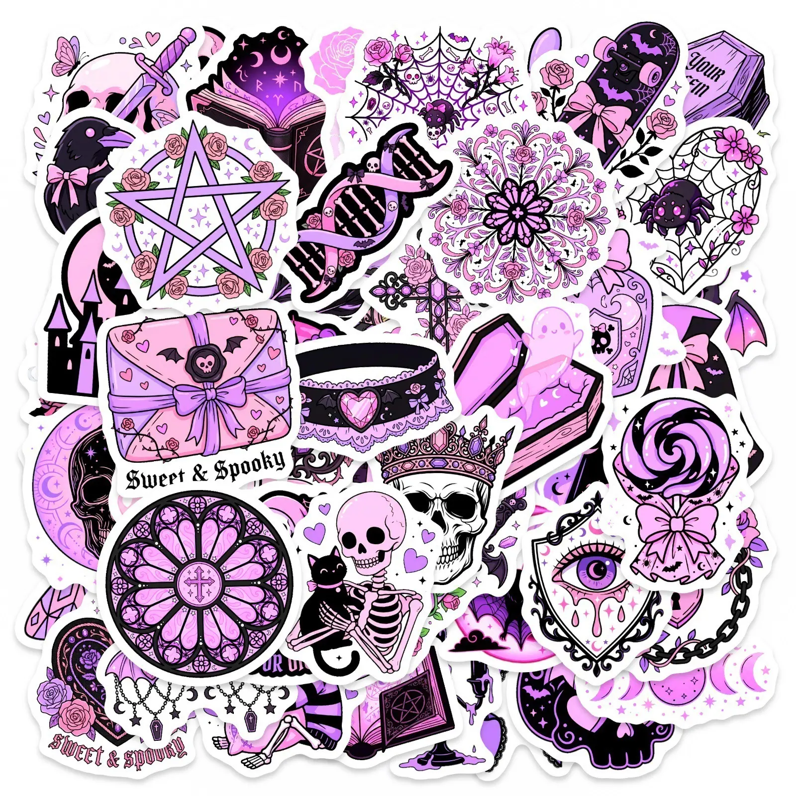 50 Purple Gothic Graffiti Stickers, Suitable for Scrapbooks, Diaries, Laptops, Water Bottles, Cars, Car Decals, Cool car decoration, Car Decorative Sticker, and Other Faith-based Designs, gifts with Positive Messages