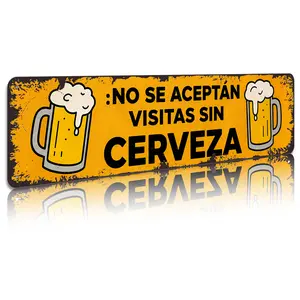 Vintage American Retro Decorative Aluminium Home Beer Sign - "No Se Aceptan Visitas Sin Cerveza" 2D Flat Wall Plaque, Daily Home Decor for Bar, Man Cave