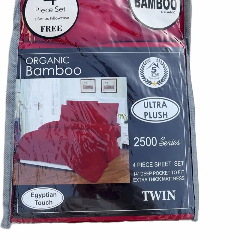 Organic Bamboo Ultra Plush Twin Size Bedsheets 4 Piece Set with Bonus Pillowcase Free in Red Egyptian Touch