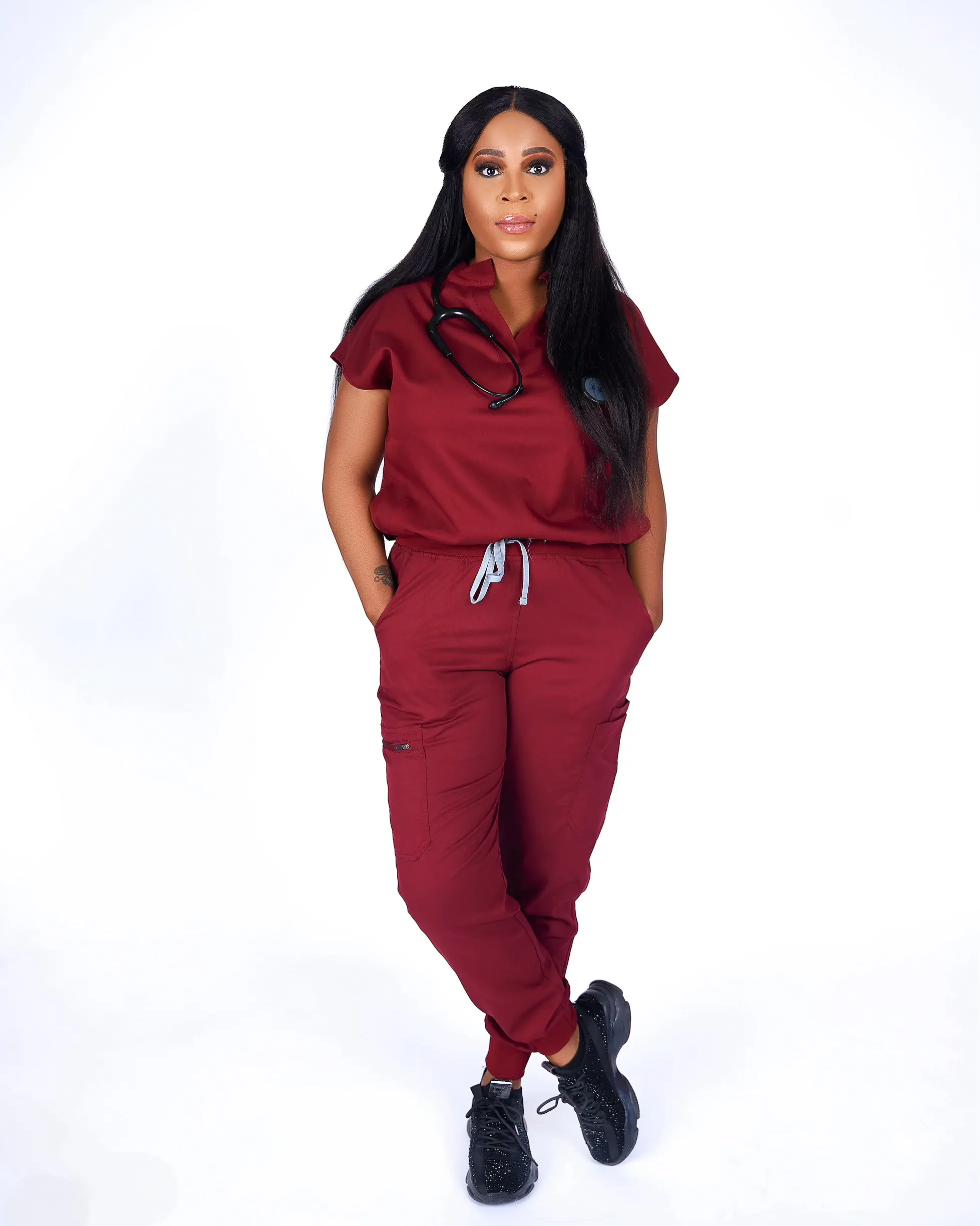 Rabi Set Collection Women's Jogger and Solid Overalls in Maroon with Drawstring Waist for Casual Wear