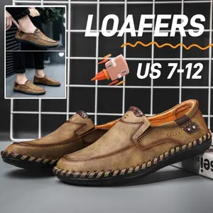 Men's Flat Loafers Handmade Causal Leather Shoes for Office Commuting Driving