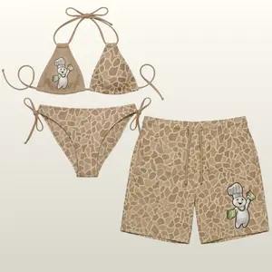 Camouflage Doughboy Bikini and Men’s Shorts Set, Matching Couples Swimwear for Beach, Pool and Summer Travel Outfit