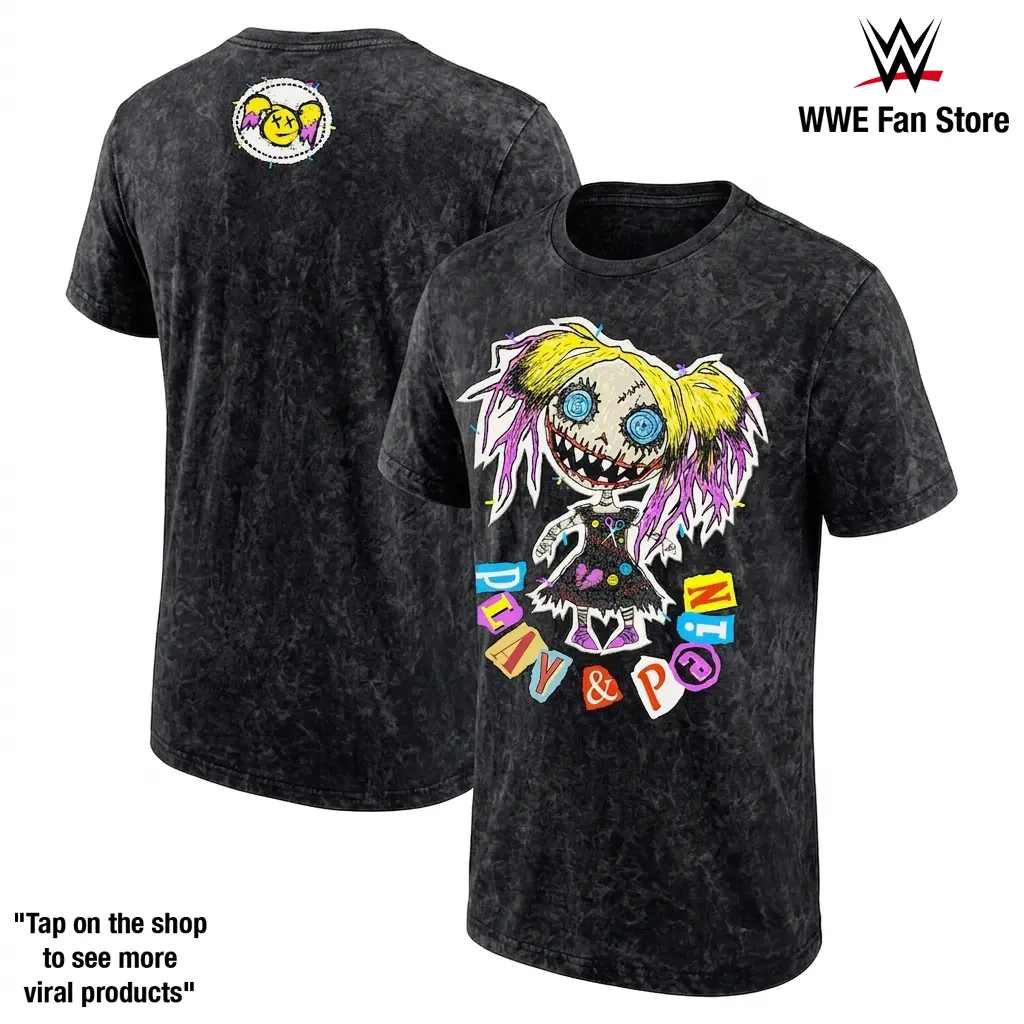 WWE Alexa Bliss Play & Pain Graphic Tee, Women's Wrestling T-Shirt, Little Miss Bliss Superstar Shirt, WWE Champion, Raw & SmackDown Star, Women's Tag Team Champion, Signature Dark & Playful Style