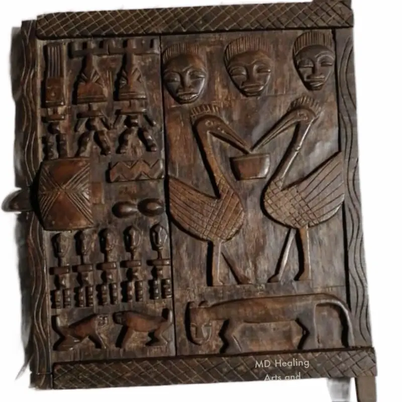 Antique Dogon Door - Handcrafted Wood Carving with Intricate Patterns and Symbolic Designs