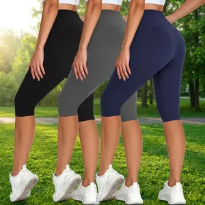 Women's High Waisted 3-Pack Capri Pants - Knee Length Yoga Shorts Biker Workout Leggings for Summer Activewear, Comfortable Stretchy Breathable Fabric Perfect for Fitness Running Cycling Gym Exercise Casual Wear