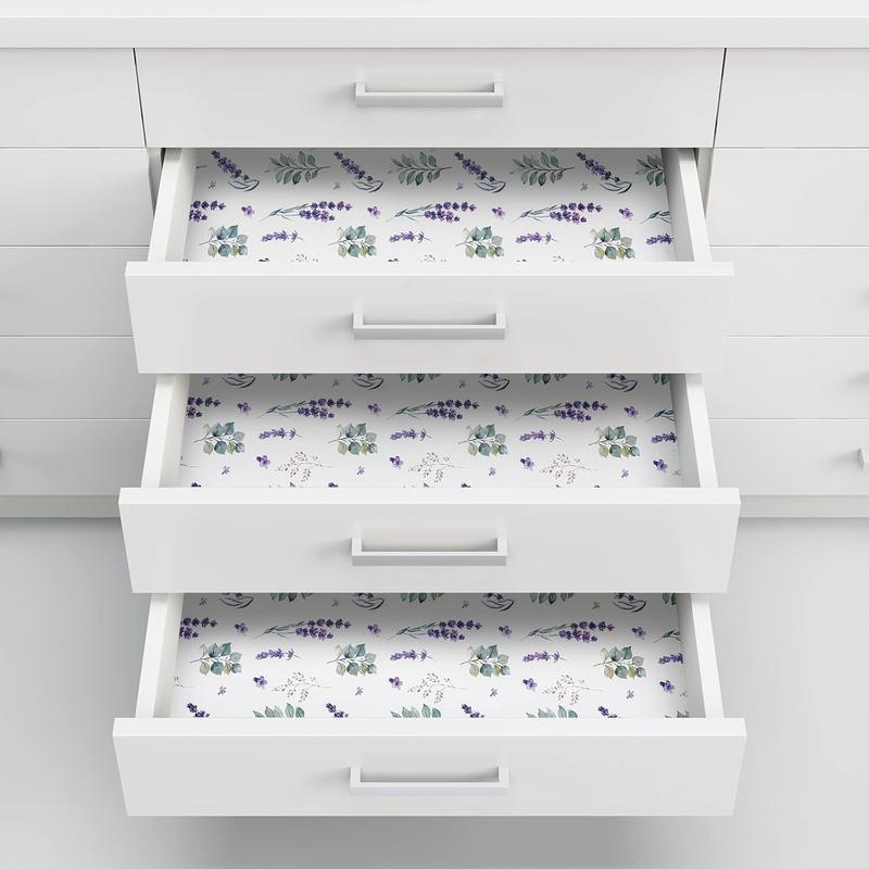 Geelin 24 Sheets Scented Drawer Liners for Dresser Non Adhesive Drawer Paper Sheets Fragrant Paper Liner for Shelf Closet Dresser Home Bedroom(Lavender Style)