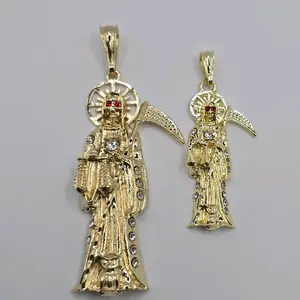 LA SANTA MUERTE beautiful set 2 pendants clear stone's red eyes GOLD-PLATED NO CHAIN