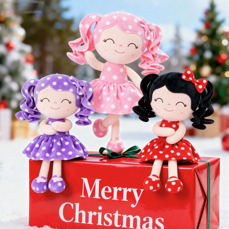 Gloveleya Valentine's Day gifts Doll for gift Soft Baby Girl Dolls with Curly Hair in Retro Polka Dot Dress, Cute Stuffed Cuddle Doll Toy, Perfect Birthday & Christmas Gift for Girls Ages 0-6, Adorable Nursery & Preschool Playtime Companion, 12 Inch