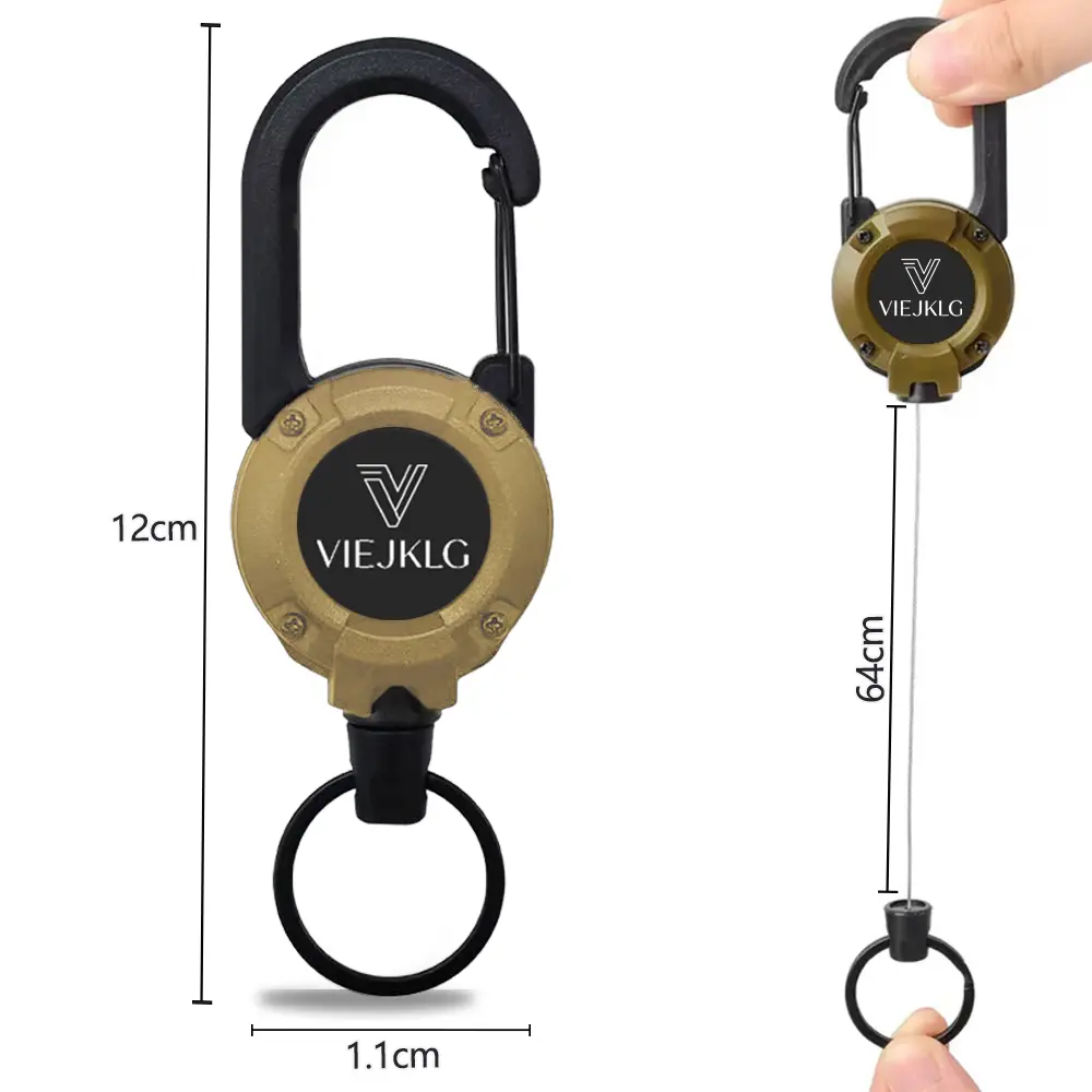 VIEJKLG 3-in-1 Retractable Pull Reel Carabiner Keychain - Strong Steel Wire Rope Buckle, Tactical EDC Gear, Everyday Carry Anti-Lost Outdoor Sport Accessory